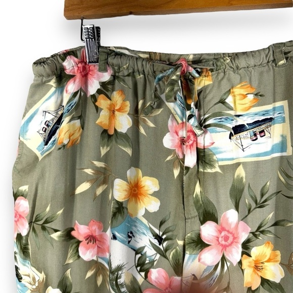 Island Traders Drawstring Waist Cropped Beach Pants, Postcard Print, Size XXL - Picture 3 of 12